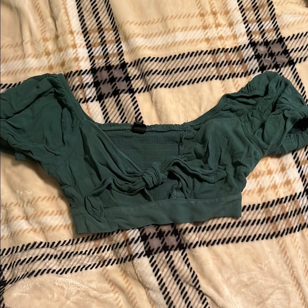 Green Ruched Crop Top